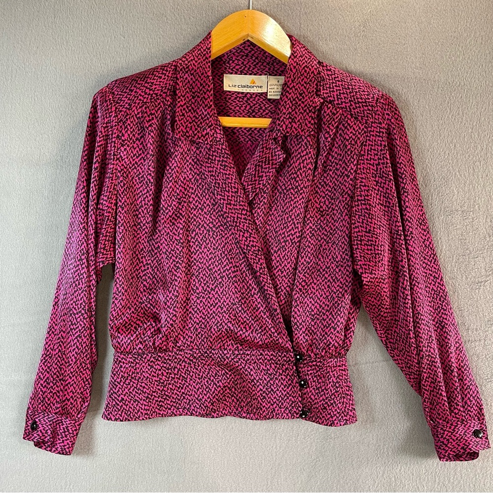 Structured Shoulder Blouse VTG 80s Liz Claiborne 8 Office Dopamine Dressing Pink